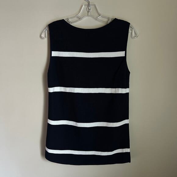 Talbots Navy Blue/White Striped Crewneck Ribbed Sleeveless Sweater Size Small - Picture 5 of 7
